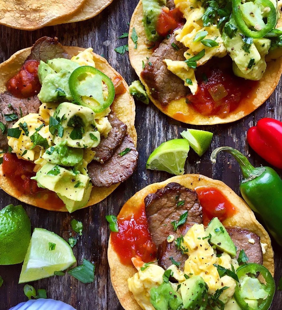 Great idea from @dianemorrisey When last nights grilled London broil turns into this mornings Breakfast Tostadas 👍
.
Food tip 101, when you grill steak at night, grill some extra to ensure there are leftovers for the next day!  Nothing like pairing steak with eggs, avocado and salsa for and epic breakfast!
:
:
:
:
Steak and Soft-Scrambled Egg Tostadas with Avocado and Salsa over baked Tostada Shells
:
:
:
To make the baked tostada shells:
6 corn tortillas
olive oil
.
Preheat the oven to 350F.
Spread out the corn tortillas on a baking sheet.  Brush approximately  a tsp of oil on one side of tortilla and flip over and brush the same on the second side.
Bake the first side in the oven for 4 minutes.  Flip the tortillas and bake as for an additional 4 minutes or until they are turning golden brown. 
Top and eat 
:
:
:
:
:
:
:
:
#thekitchn #food52 #feedfeed #wholefoods  #brunch #tostadas #steakandeggs #allrecipes  #buzzfeedtasty  #foodnetwork  #tohfoodie  #tasteofhome #epicurious #tastingtable #realsimple #todayfood #eatingwell #cookinglight  #bonappetit #makesmewhole #huffposttaste #buzzfeedfood #thenewhealthy  #cleaneating #healthyfoodshare #realfood #f52community
